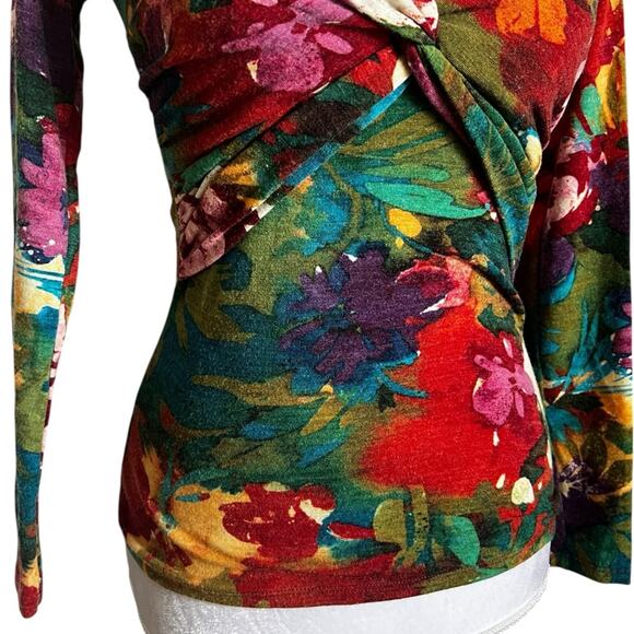 Caché vtg 90s y2k floral front twist bodycon top floral blouse small - Picture 4 of 7